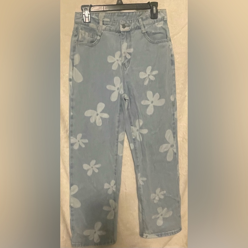 SHEIN Light Blue Floral Jeans